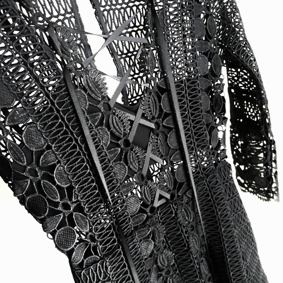Self Portrait - Black Guipure Crochet Lace Up A-Line Dress - Size 0 - Picture 7 of 9